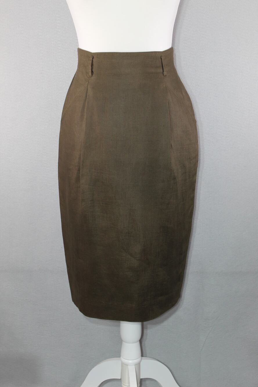 Vintage Christian Dior Linen High Waisted Pencil Skirt Women's 6 Slash Pockets